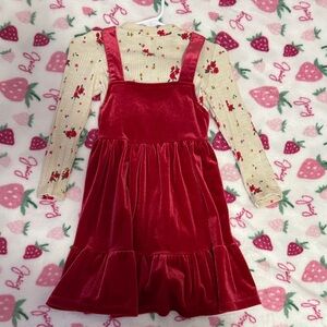 Cat & Jack Red Velvet Dress with Floral Top